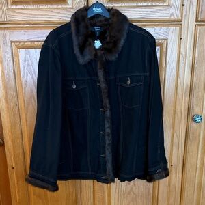 Dennis Basso Black Jacket/Vest with Brown Fur Accents